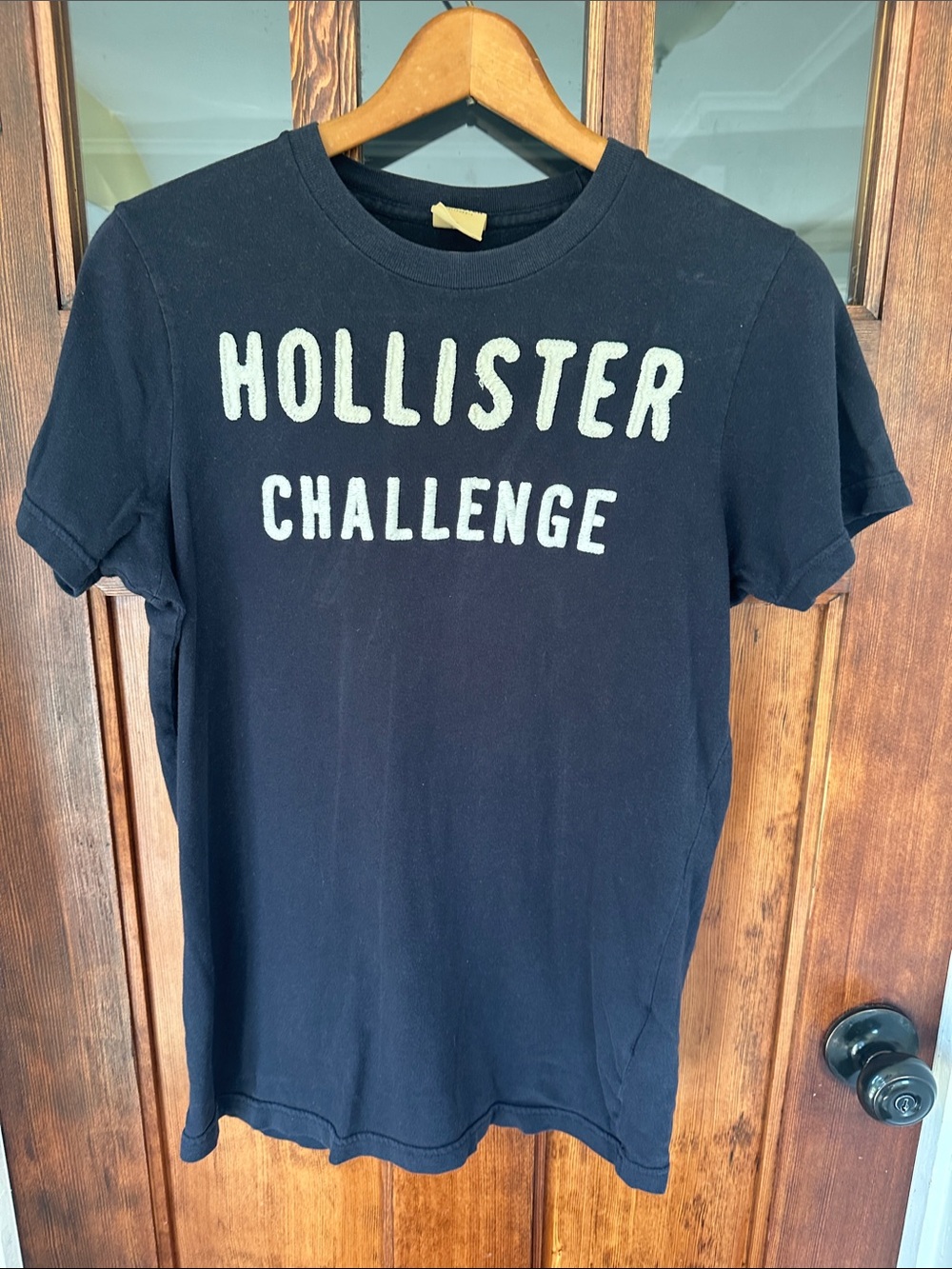 Vintage Y2K Hollister Co Challenge Surf Tee Navy Blue Spellout Applique Size S